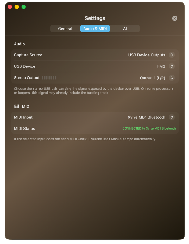 Audio and MIDI settings